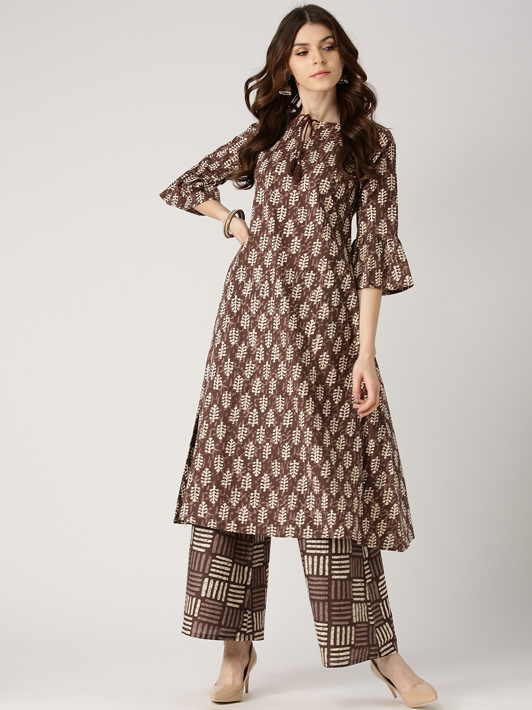 

Libas Women Brown & Beige Printed Kurta with Palazzos