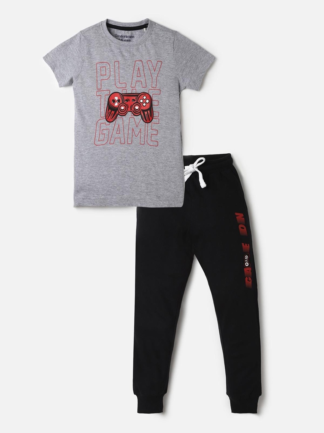 

UrbanMark Boys Typography Printed Pure Cotton T-shirt with Trousers, Grey