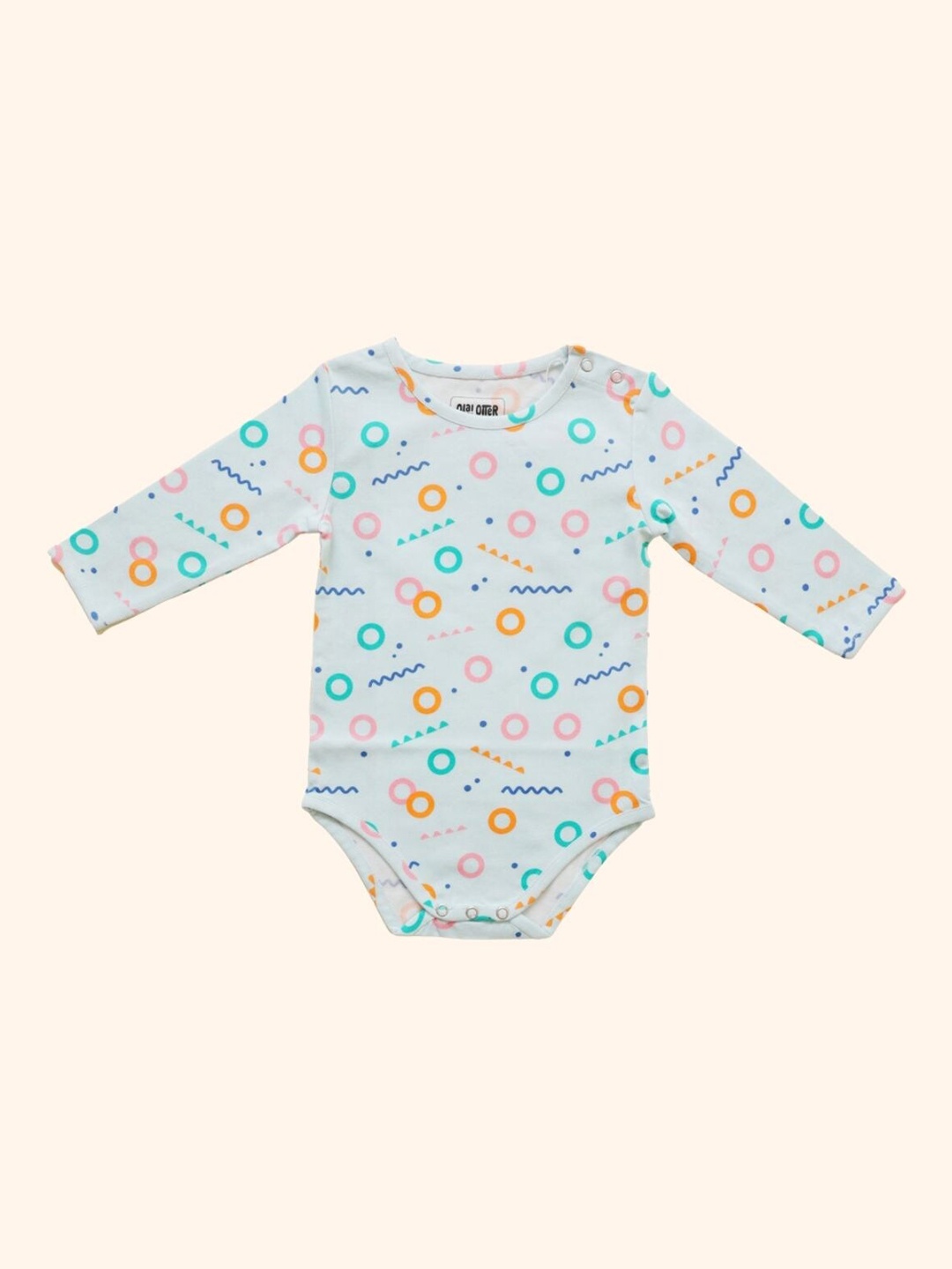 

Ola! Otter Kids Expandable Geometric Printed Organic Cotton Bodysuit, Blue