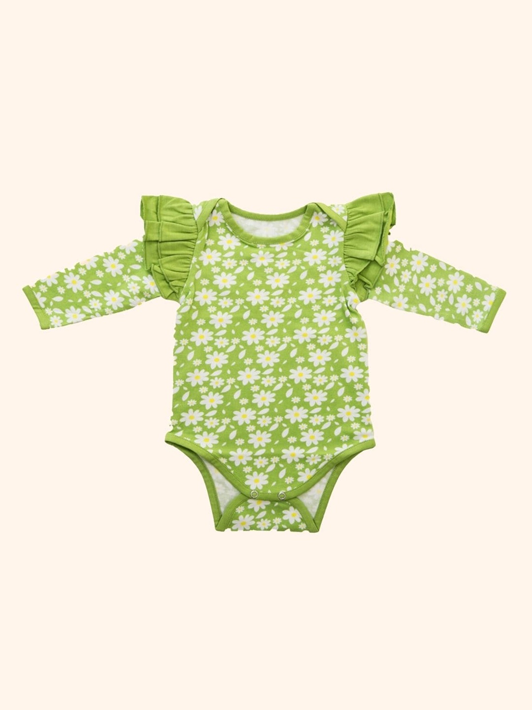 

Ola! Otter Infant Girls Organic Cotton Printed Ruffled Bodysuit, Green