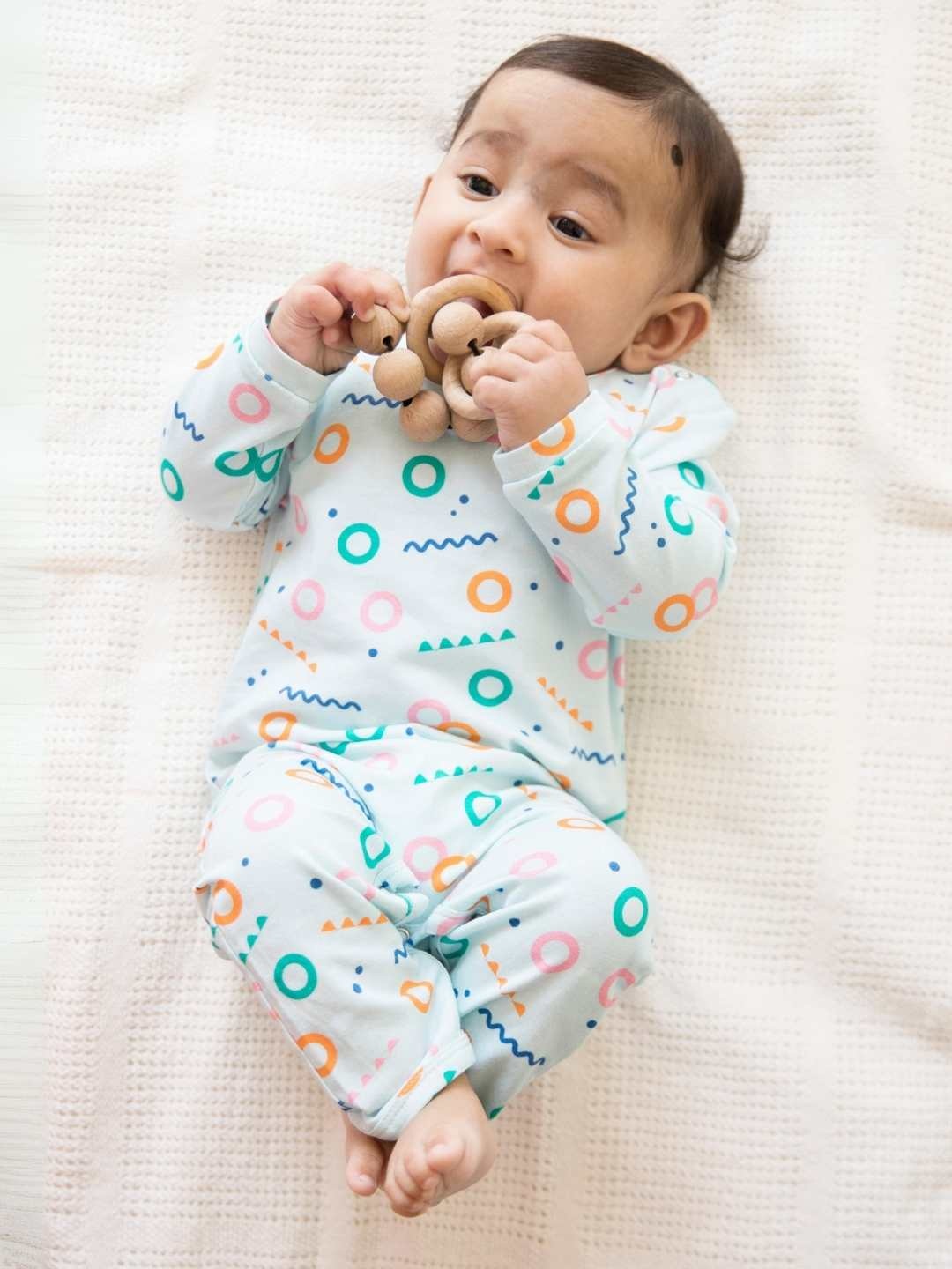 

Ola! Otter Infant Boys Geometric Printed Organic Cotton Rompers, Blue