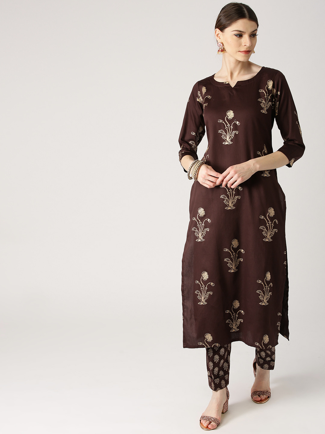 

Libas Women Coffee Brown & Golden Printed Kurta with Trousers