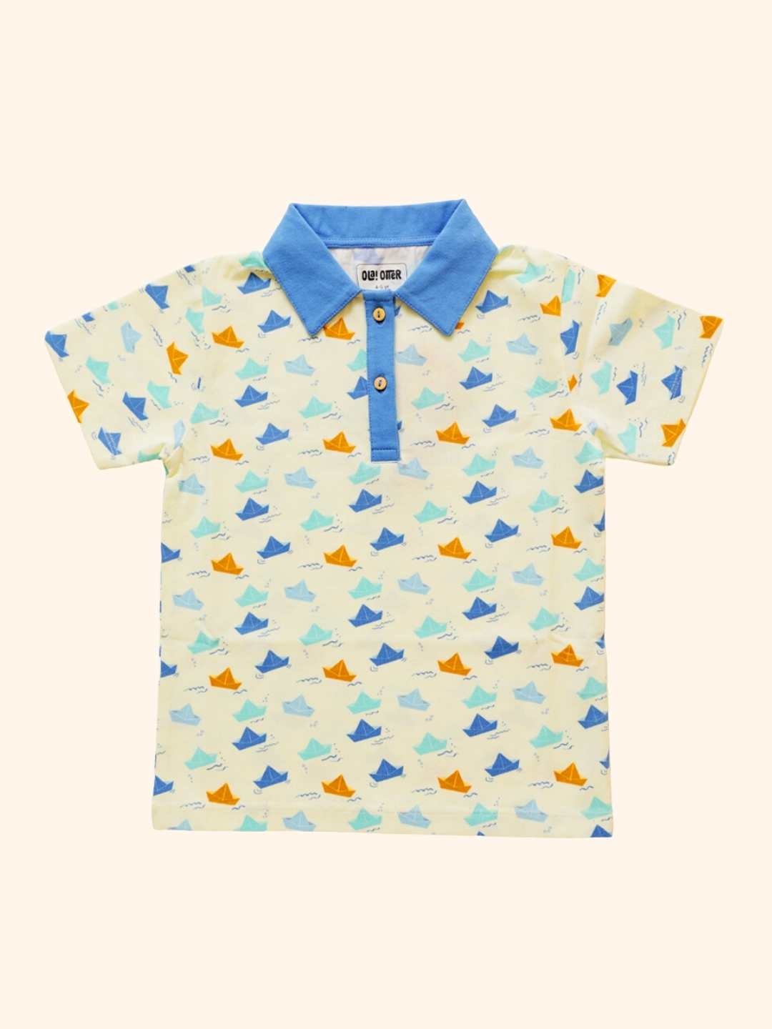 

Ola! Otter Boys Conversational Printed Polo Collar Organic Cotton T-shirt, White