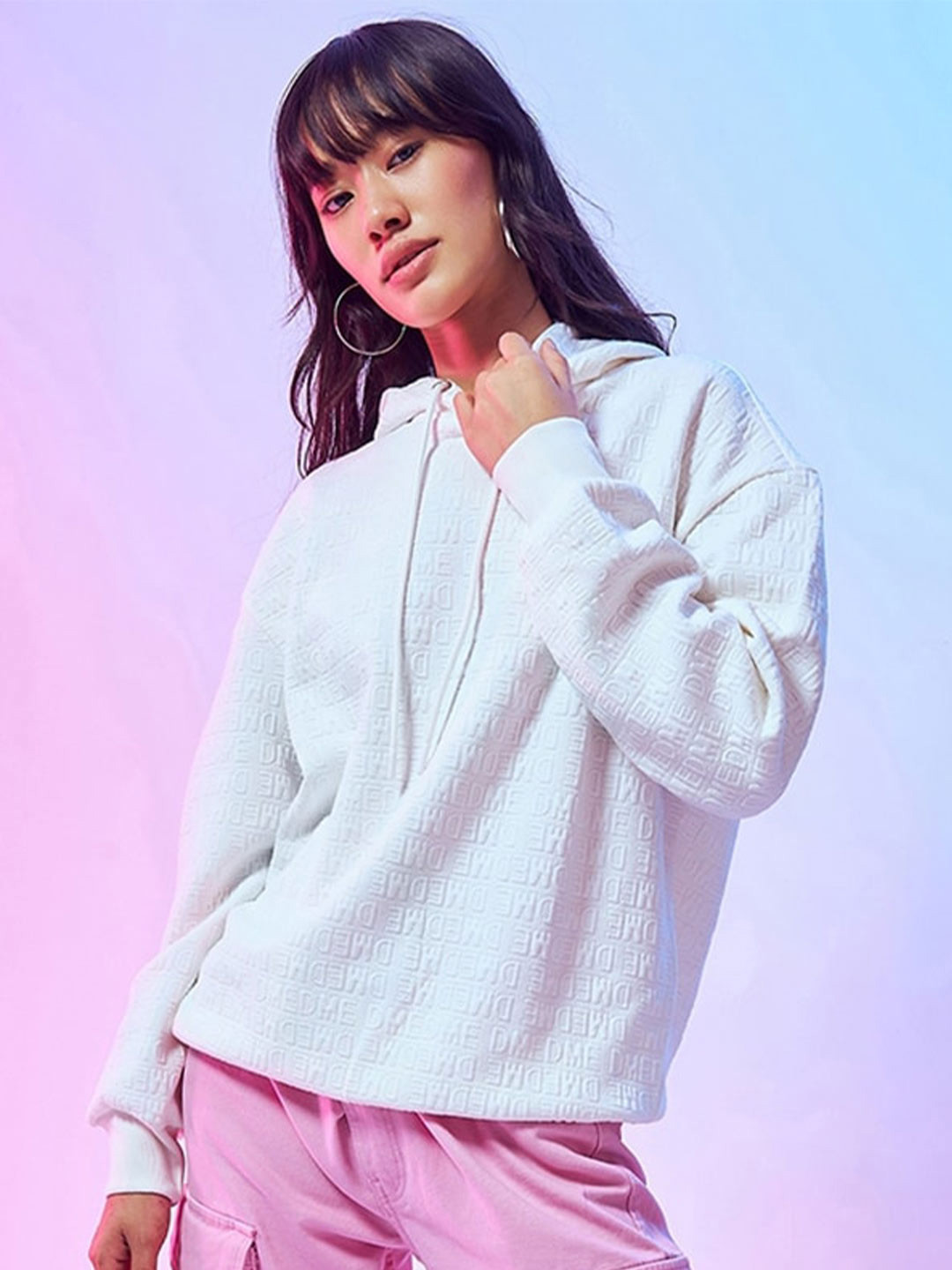 

Bewakoof Hooded Oversized Sweatshirt, White