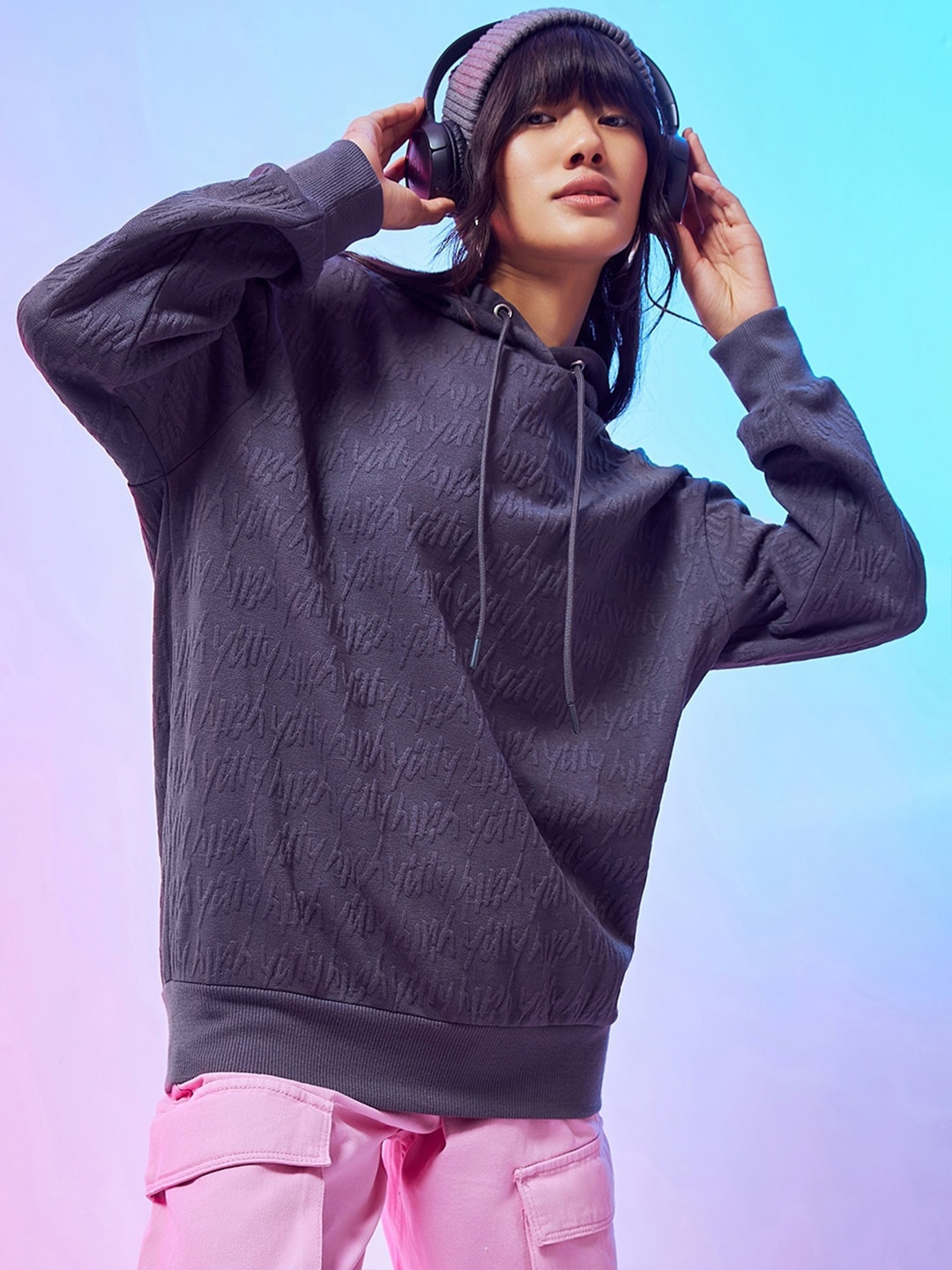 

Bewakoof Hooded Oversized Sweatshirt, Grey