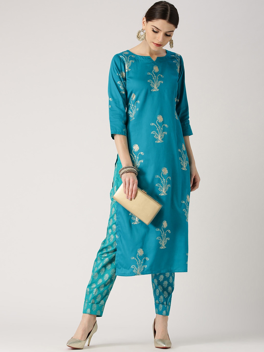

Libas Women Blue & Golden Printed Kurta with Trousers