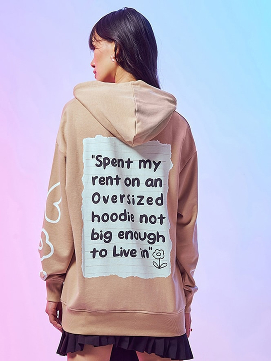 

Bewakoof Typography Printed Hooded Oversized Terry Pullover Sweatshirt, Brown