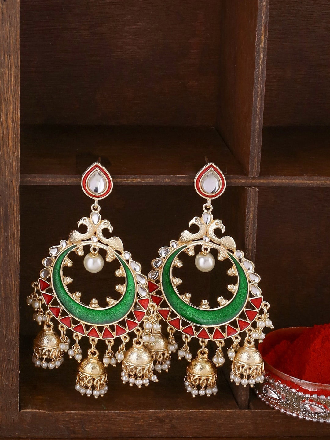 

Shoshaa Gold Plated Kundan Studded Chandbalis