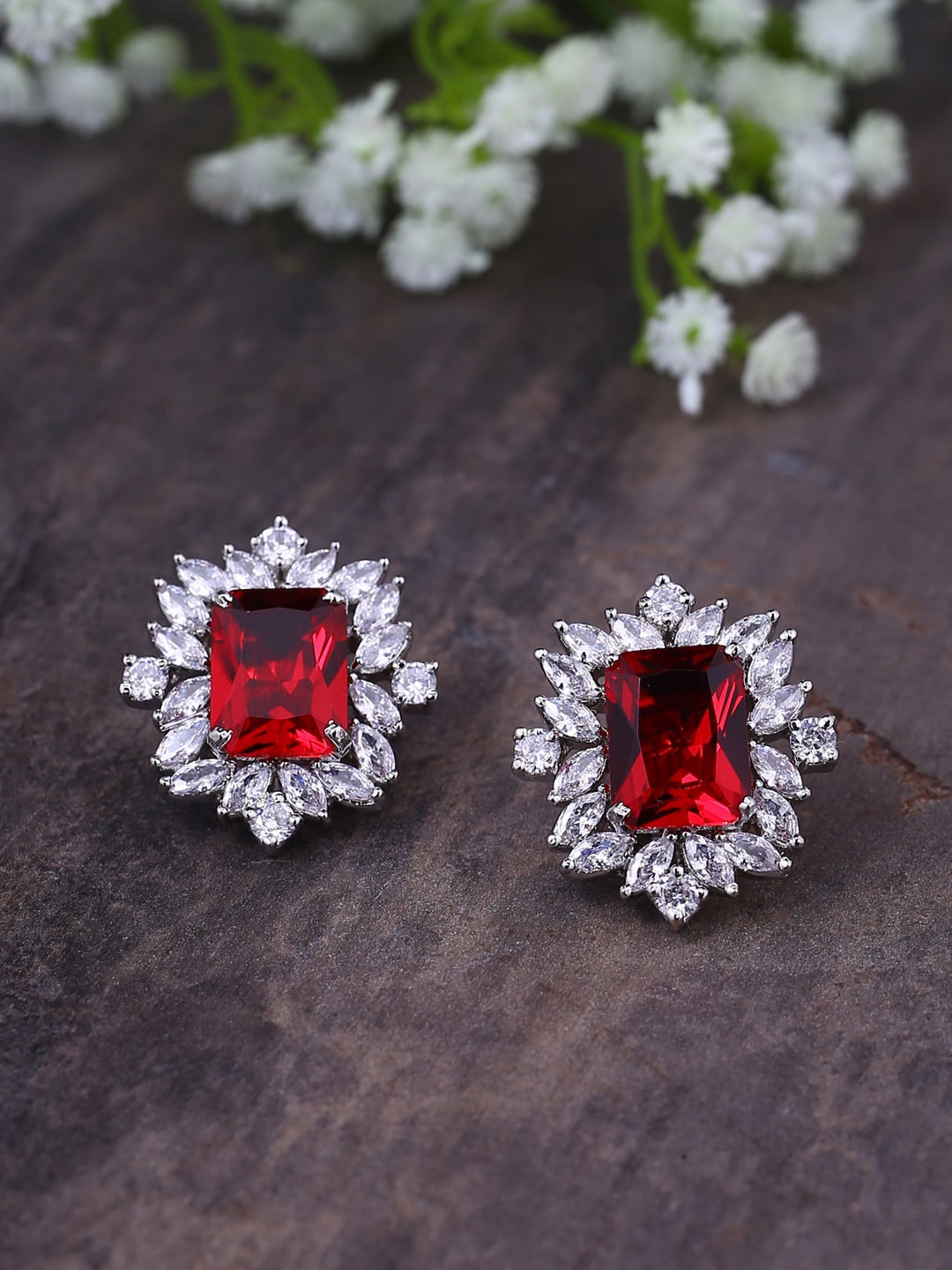 

Shoshaa Silver Plated CZ Studded Studs Earrings