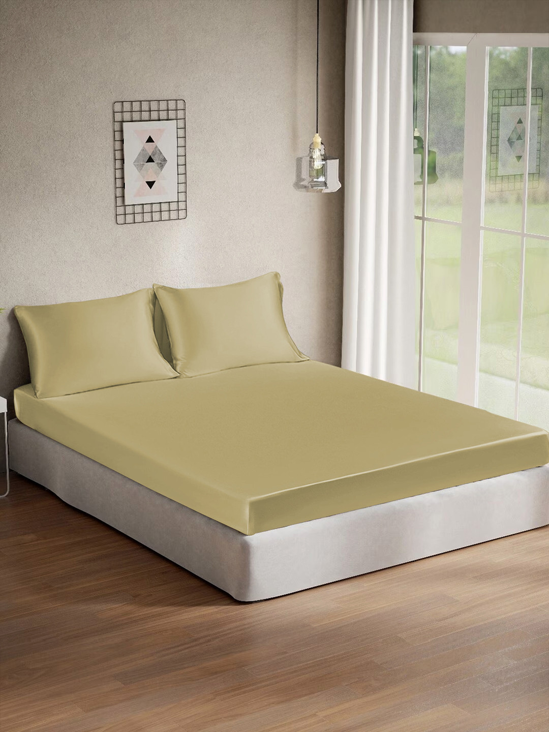 

Cloth Fusion Beige 120 TC King Bedsheet with 2 Pillow Covers