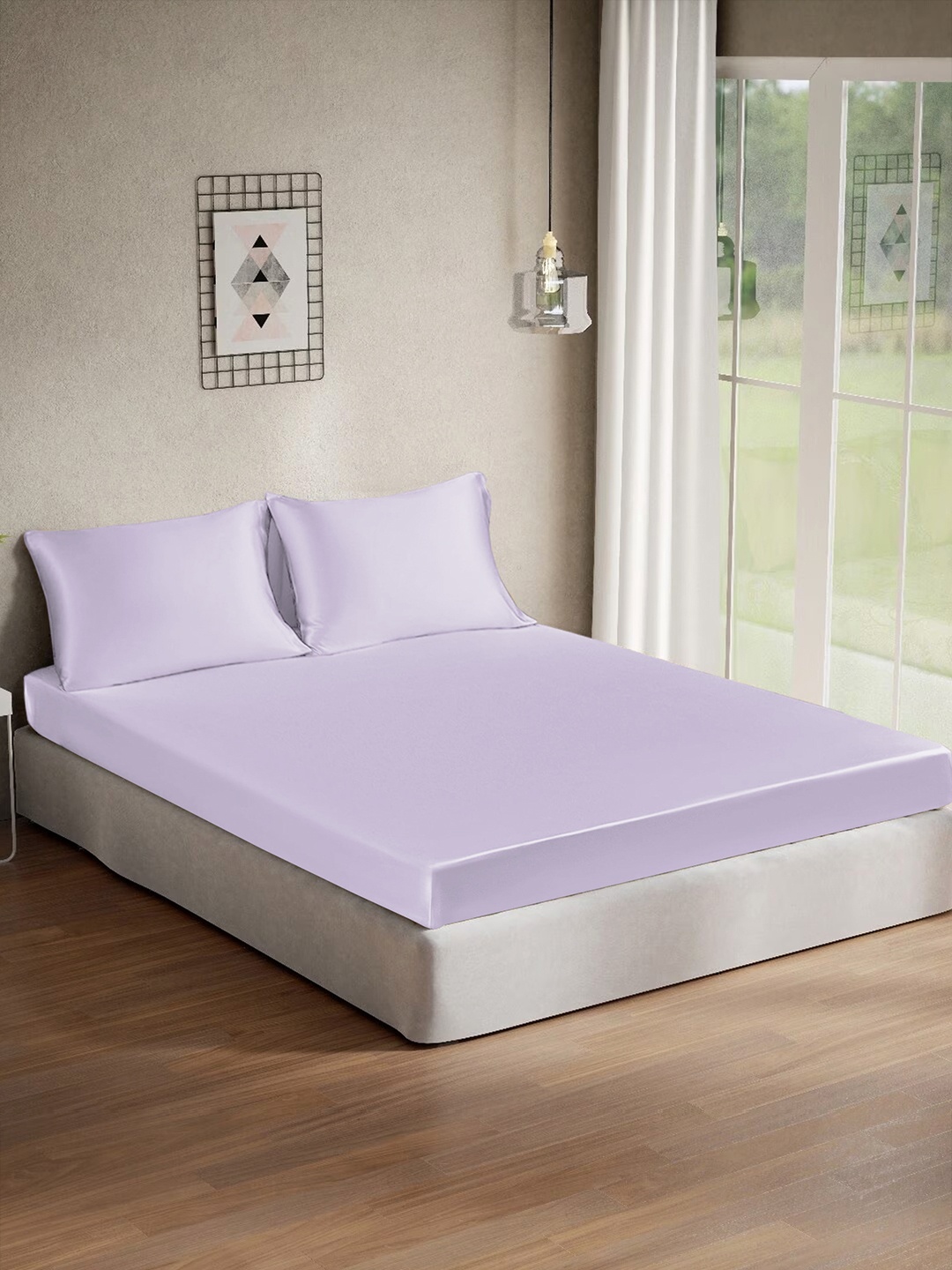 

Cloth Fusion Lavender 120 TC Silk Satin King Bedsheet with 2 Pillow Covers