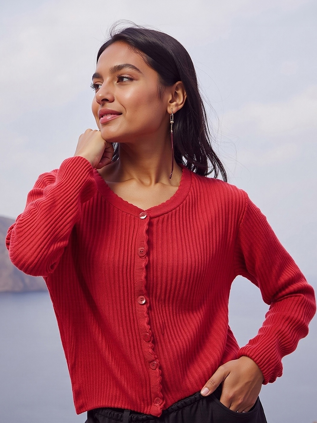 

Bewakoof Striped Acrylic Cardigan, Pink