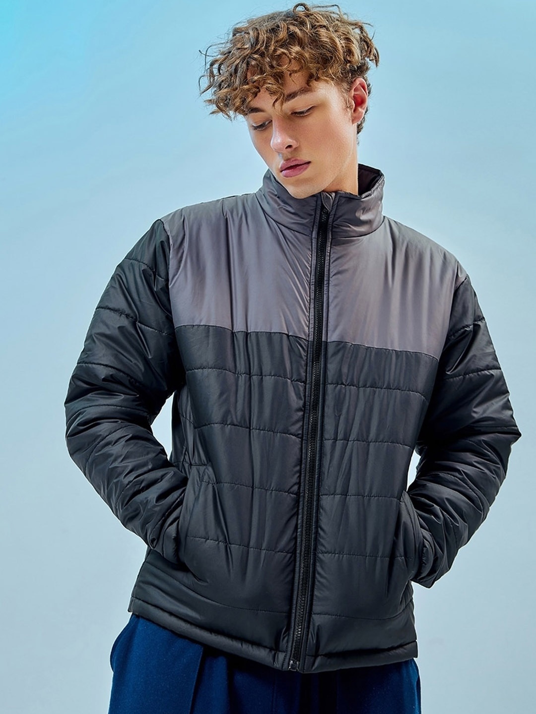 

Bewakoof Block Oversized Puffer Jacket, Black