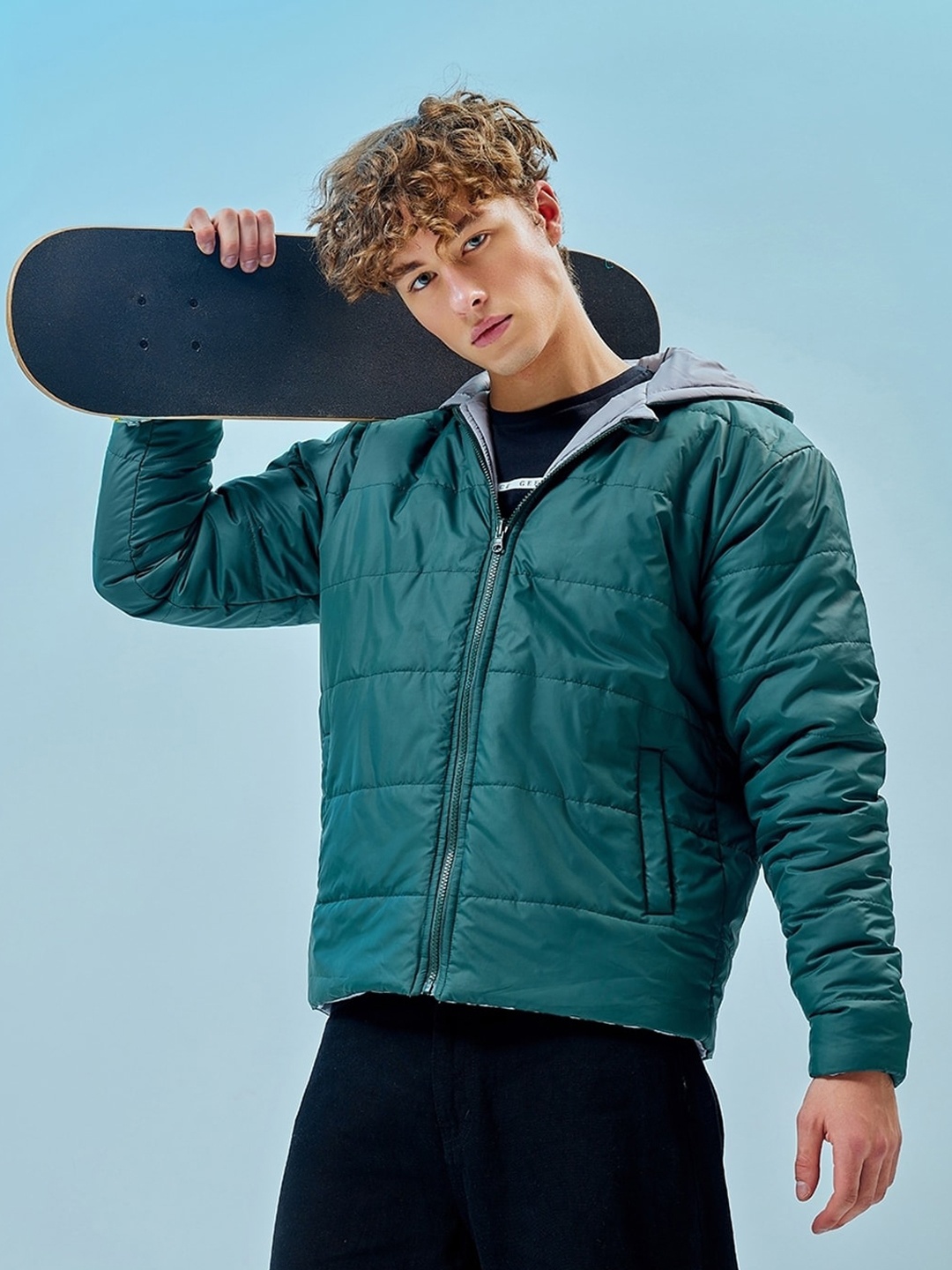 

Bewakoof Hooded Oversized Puffer Jacket, Green