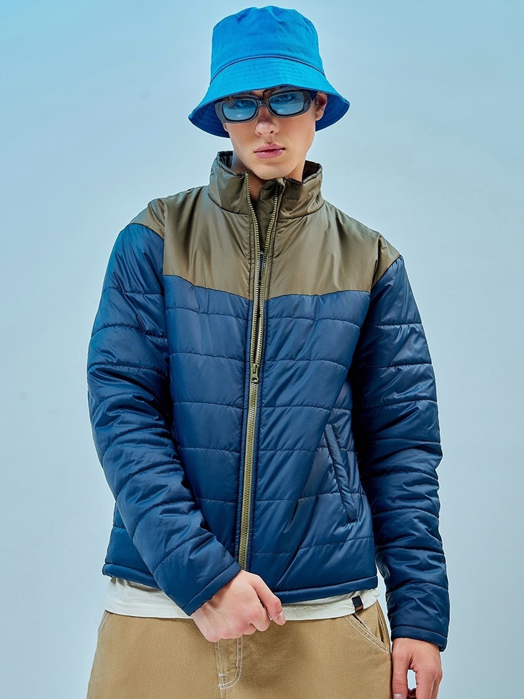 

Bewakoof Block Oversized Puffer Jacket, Blue