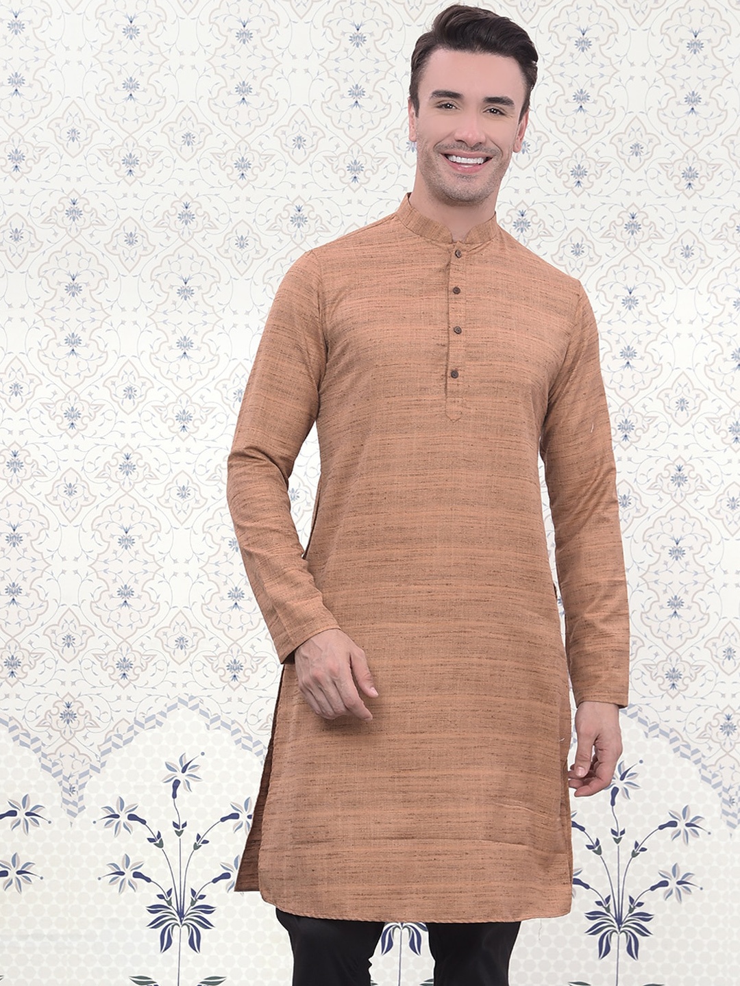 

Ode by House of Pataudi Brown Striped Straight Kurta