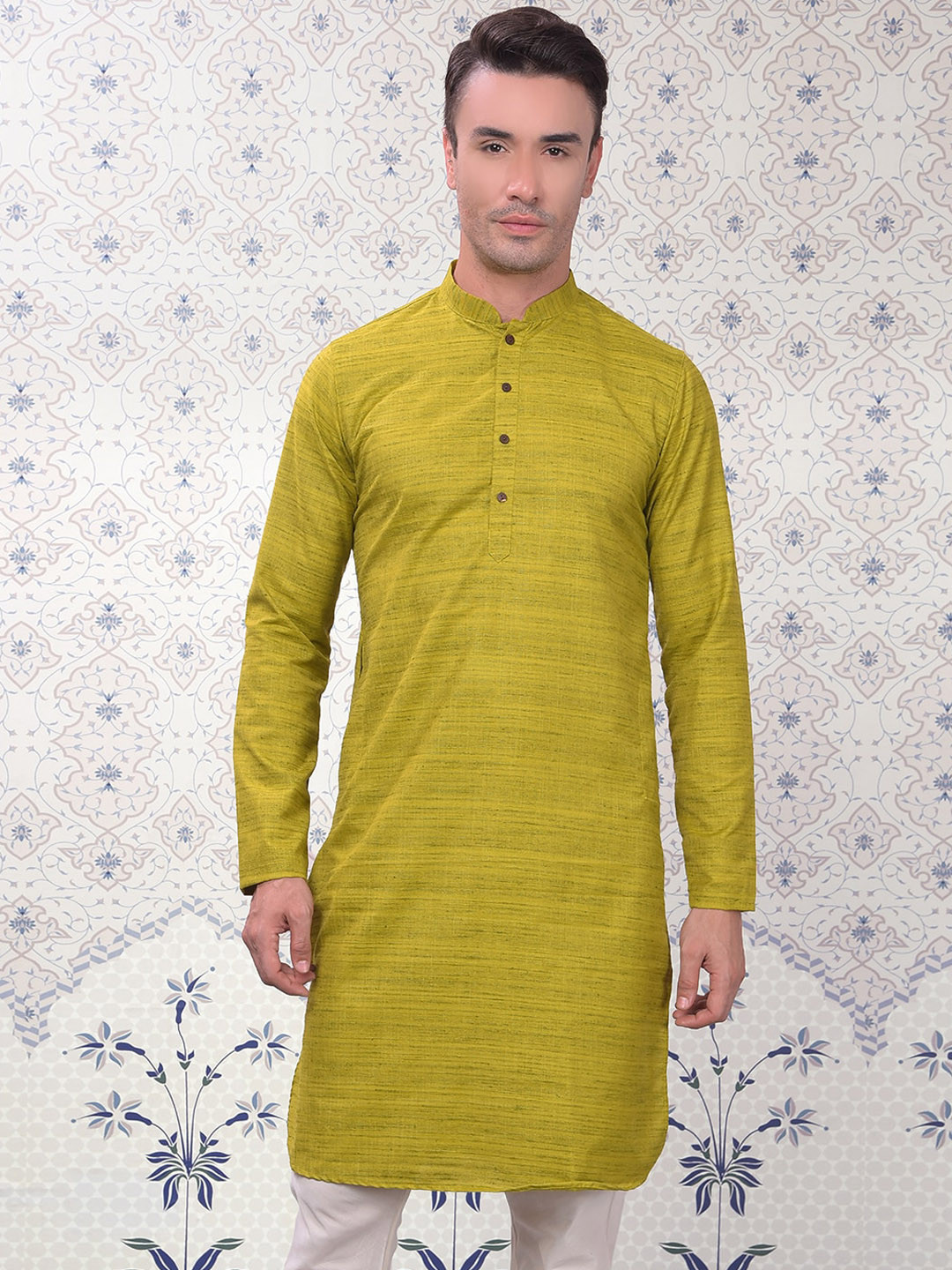 

Ode by House of Pataudi Green Striped Straight Kurta