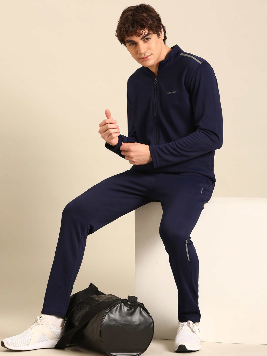 

Pepe Jeans Brand Logo Printed Mock Collar Tracksuit, Navy blue