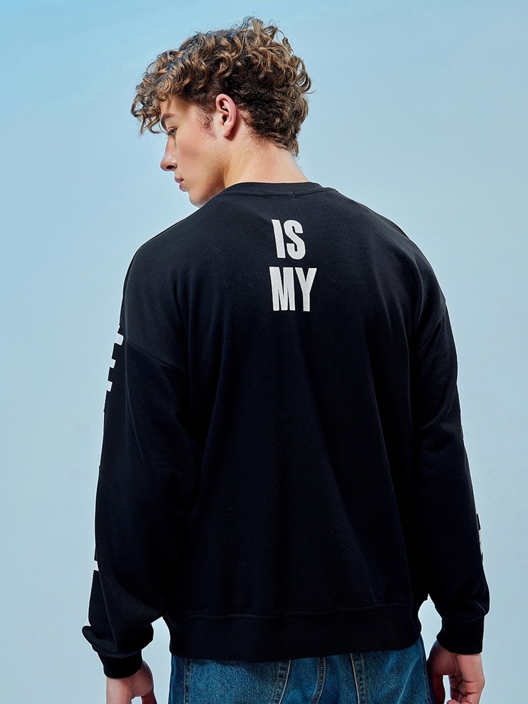 

Bewakoof Black Typography Printed Round Neck Long Sleeves Pullover Sweatshirt