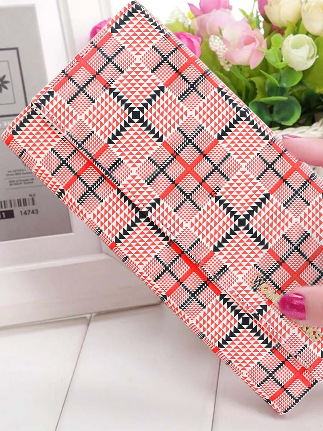 

WOMEN MARKS Checked Envelope Clutch, Pink