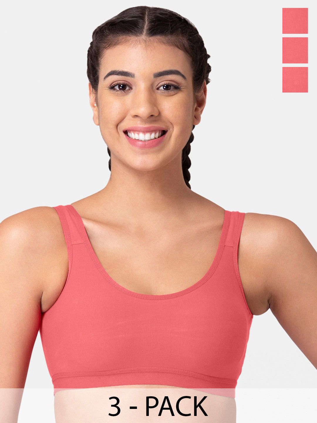 

Tweens Pack Of 3 Half Coverage All Day Comfort Super Support Workout Bra, Coral