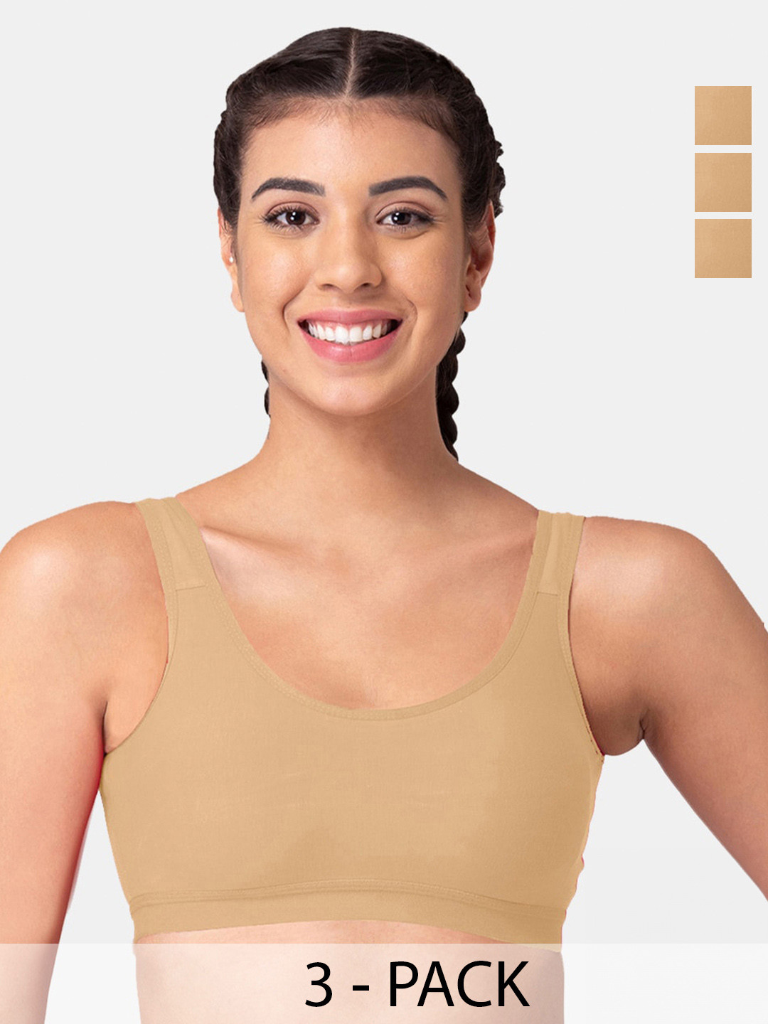

Tweens Pack Of 3 Half Coverage All Day Comfort Super Support Workout Bra, Beige