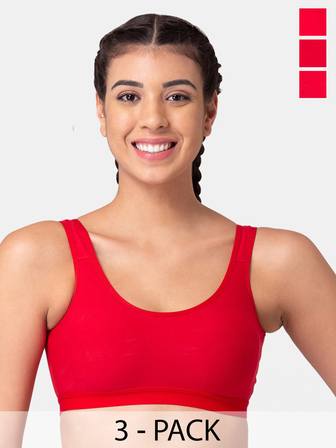 

Tweens Pack Of 3 Half Coverage Sports Bra With All Day Comfort, Red