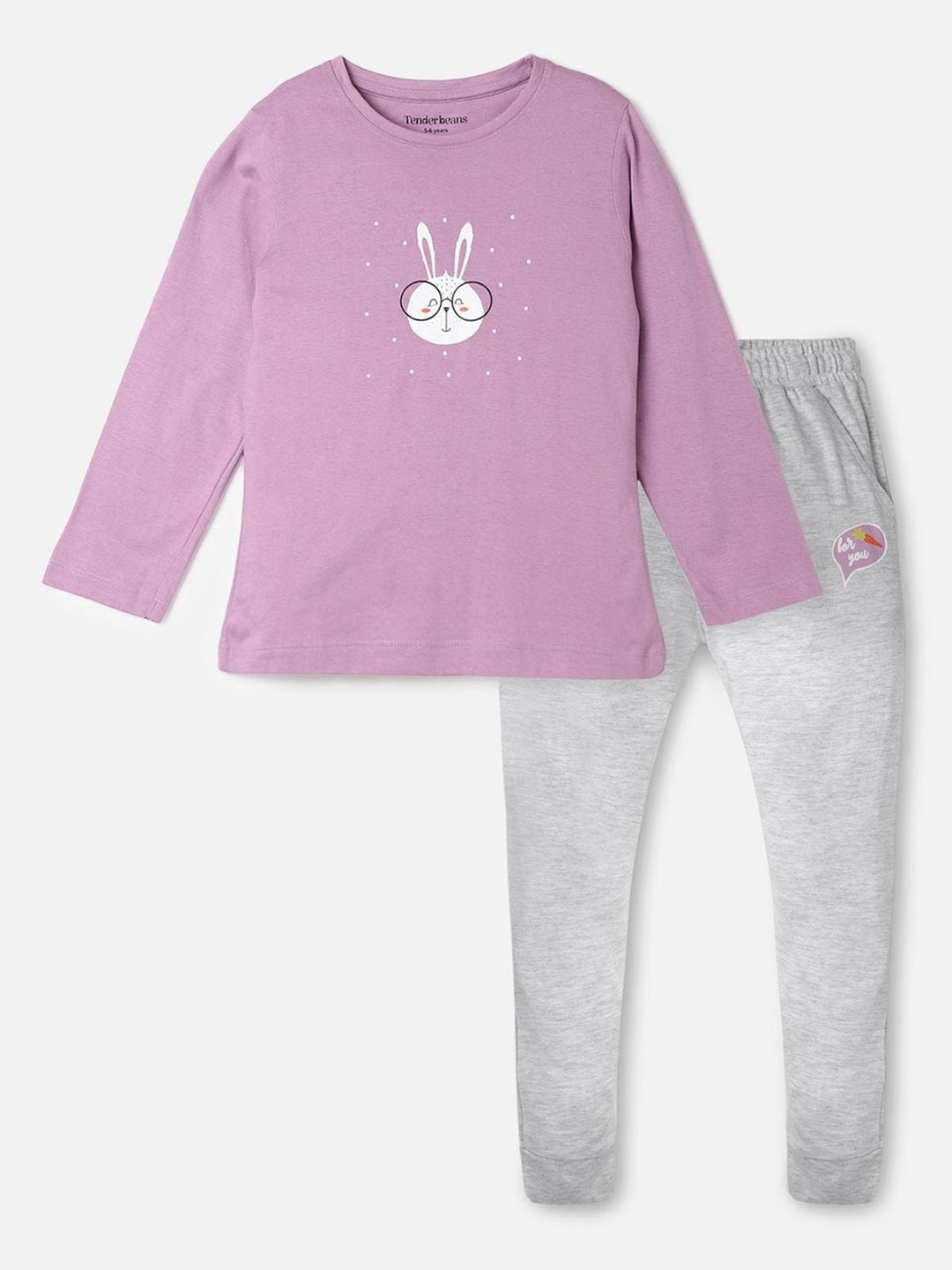 

UrbanMark Girls Printed Pure Cotton T-shirt with Trousers, Purple