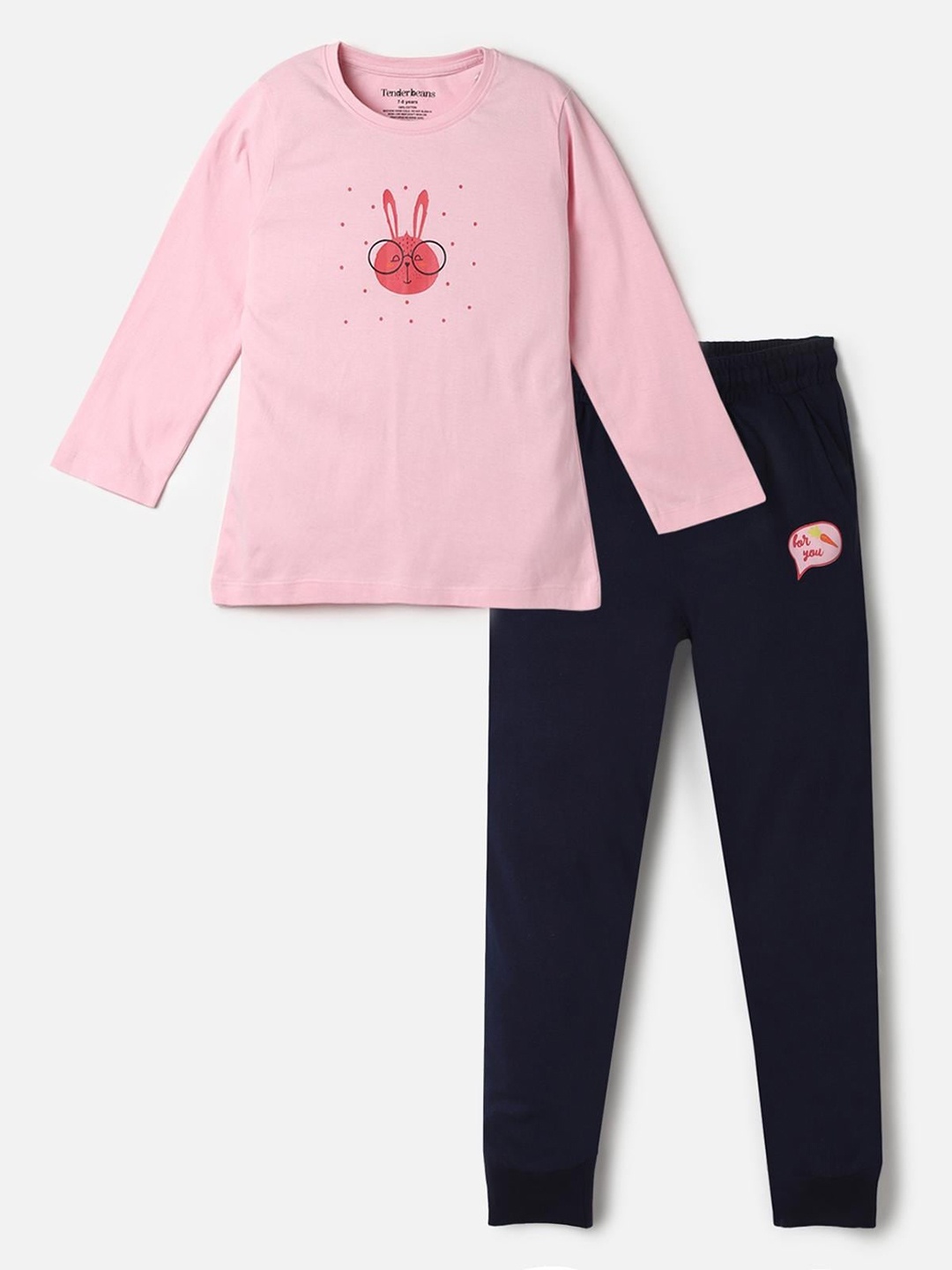 

UrbanMark Girls Printed Pure Cotton T-shirt with Pyjamas, Pink
