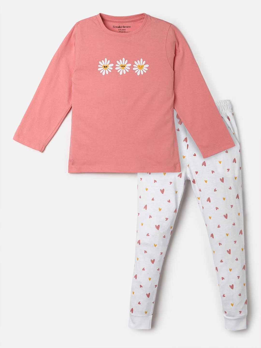 

UrbanMark Girls Printed Pure Cotton T-shirt With Trousers, White