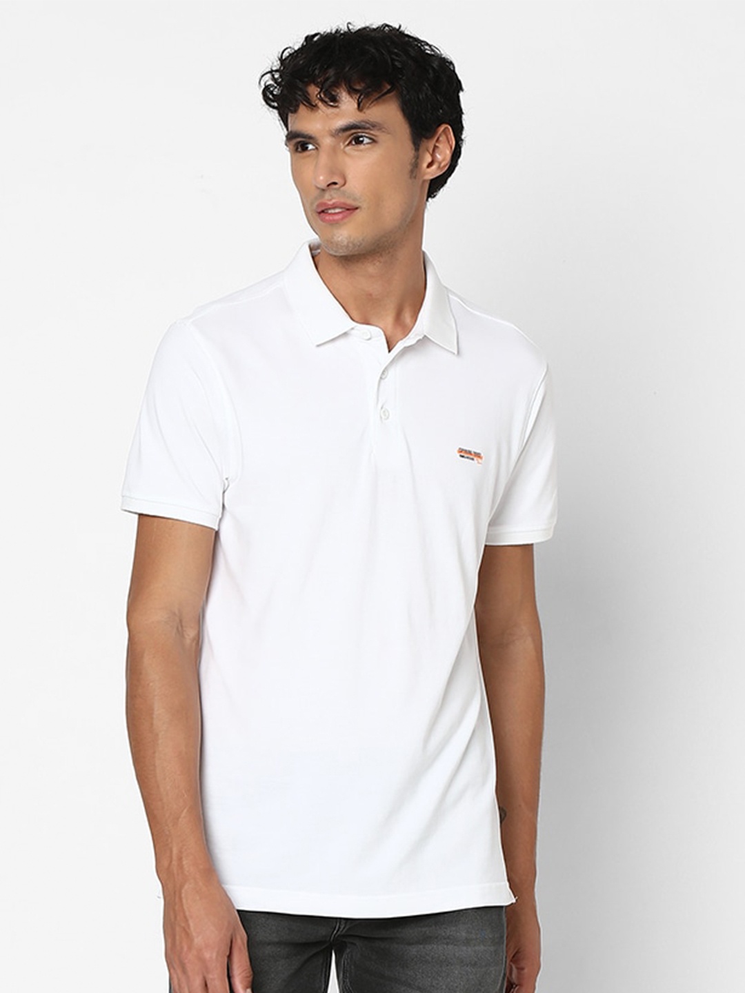 

SPYKAR Regular Fit Polo Collar Short Sleeve Cotton T-shirt, White