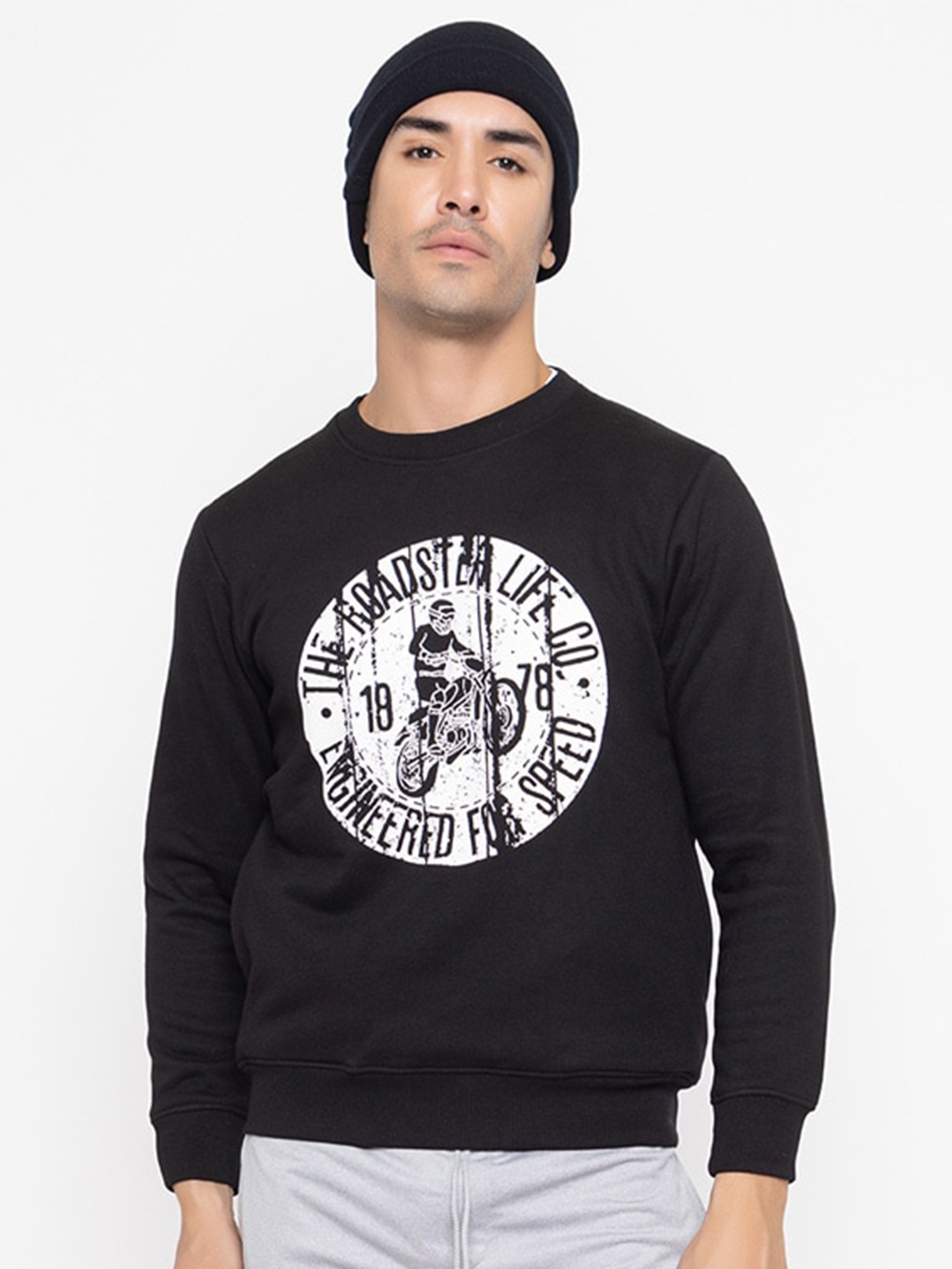 

ARMISTO Typography Printed Fleece Antimicrobial Pullover Sweatshirt, Black