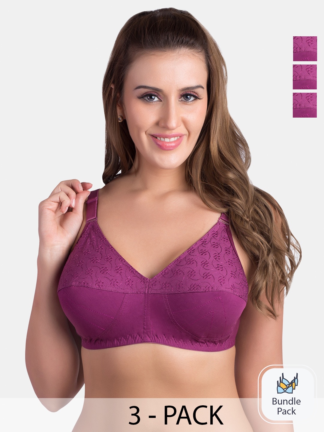 

Rajnie Pack Of 3 Full Coverage Minimizer Cotton Bra All Day Comfort, Magenta