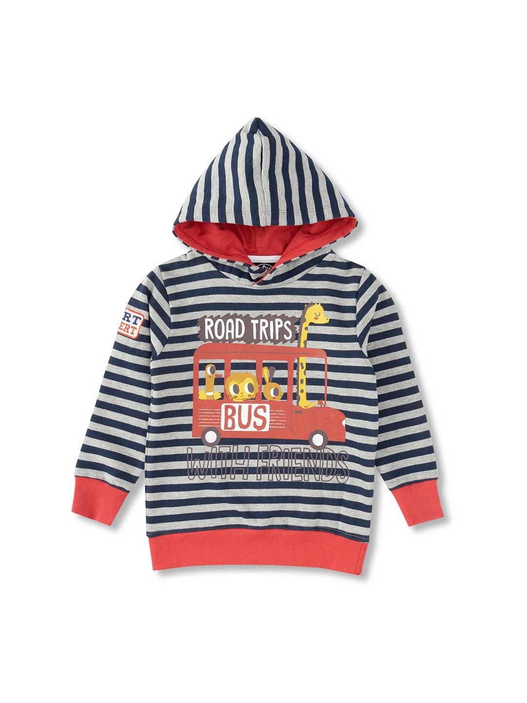 

JusCubs Boys Striped Hooded Cotton Pullover, Navy blue