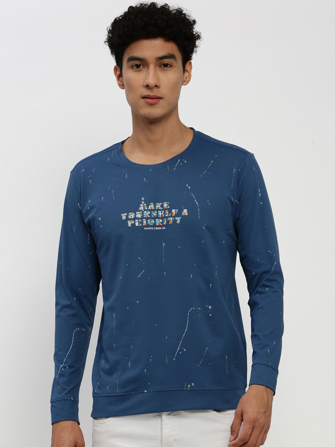 

SHOWOFF Printed Round Neck Cotton Sweatshirt, Blue
