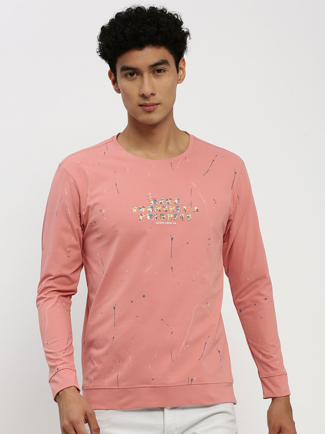 

SHOWOFF Printed Round Neck Cotton Sweatshirt, Peach