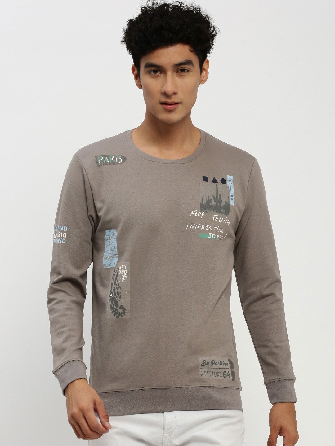 

SHOWOFF Printed Round Neck Sweatshirt, Taupe