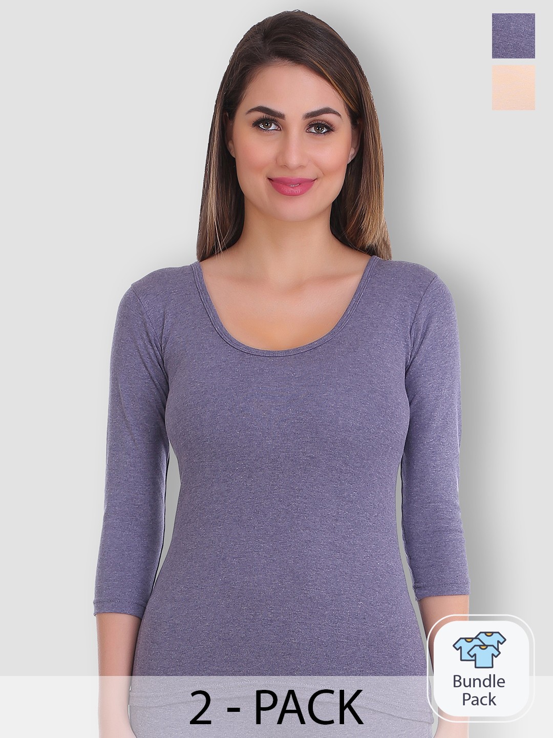 

SELFCARE Pack Of 2 Round Neck Thermal Tops, Blue