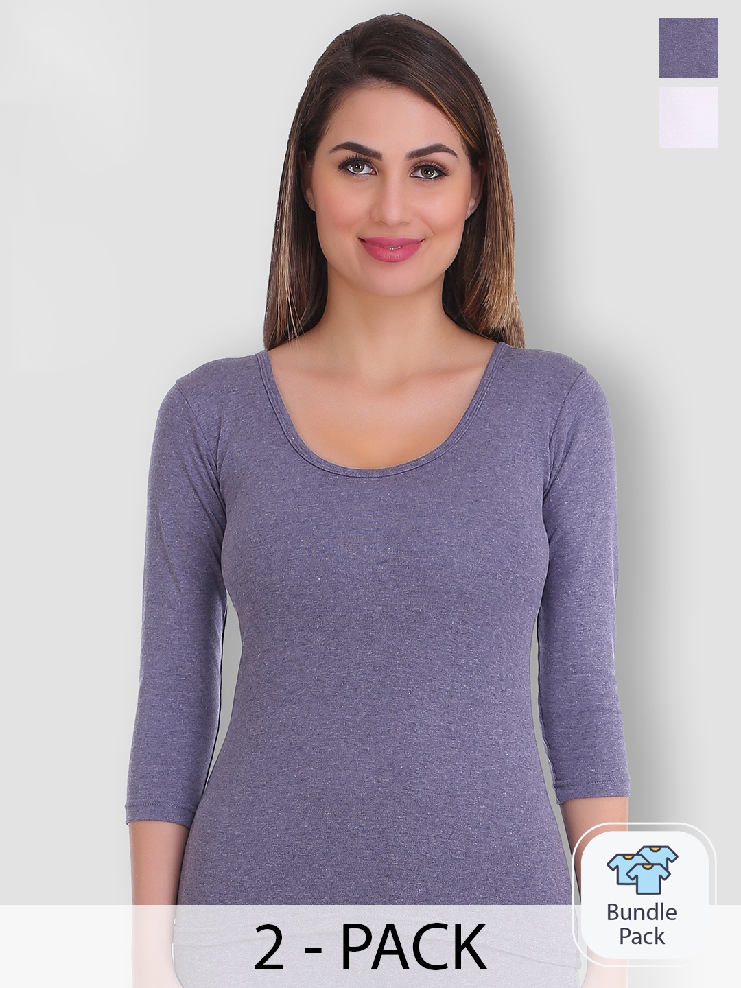 

SELFCARE Pack Of 2 Round Neck Thermal Tops, Blue