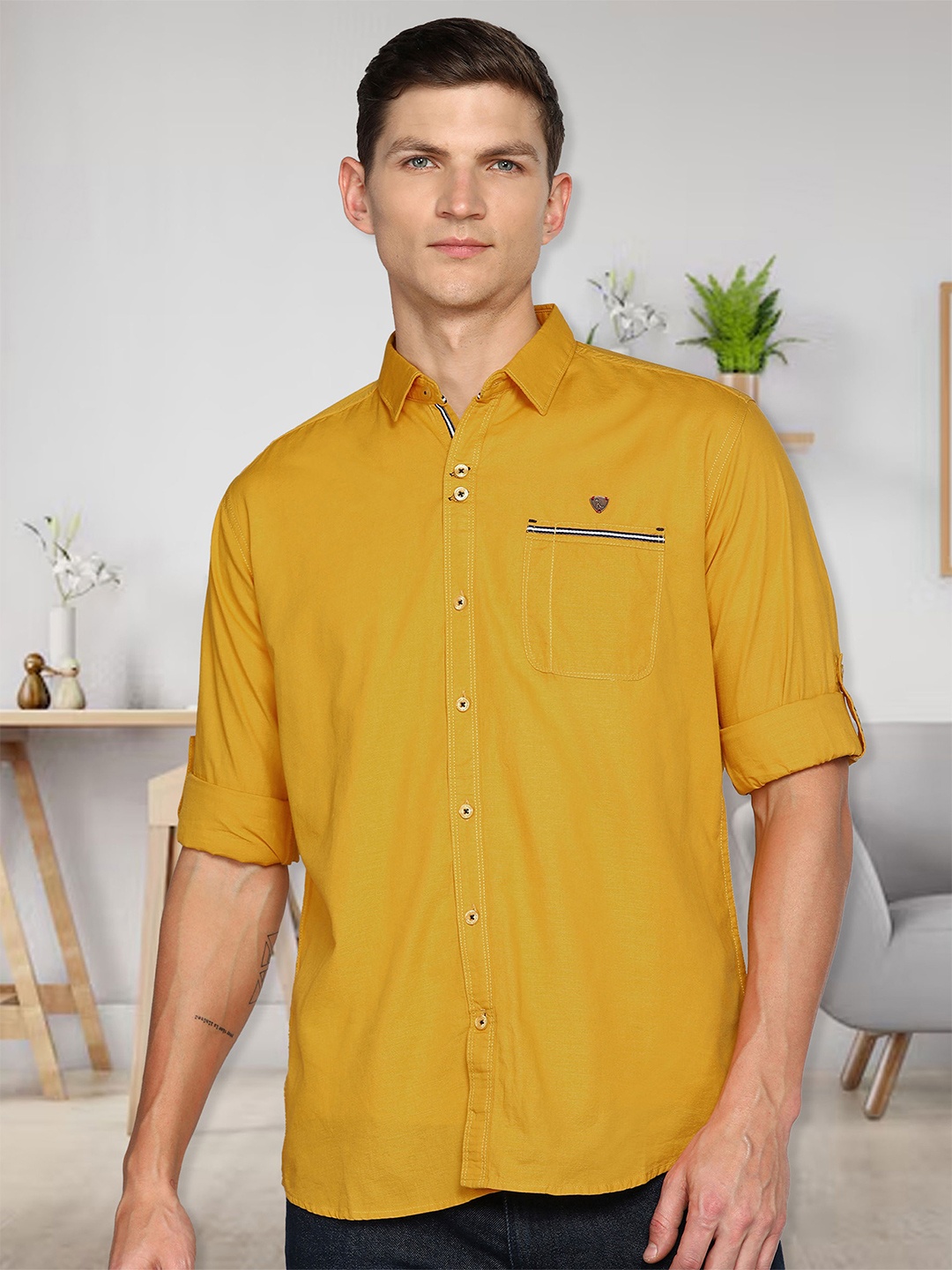 

Kuons Avenue Smart Slim Fit Opaque Linen Cotton Casual Shirt, Mustard