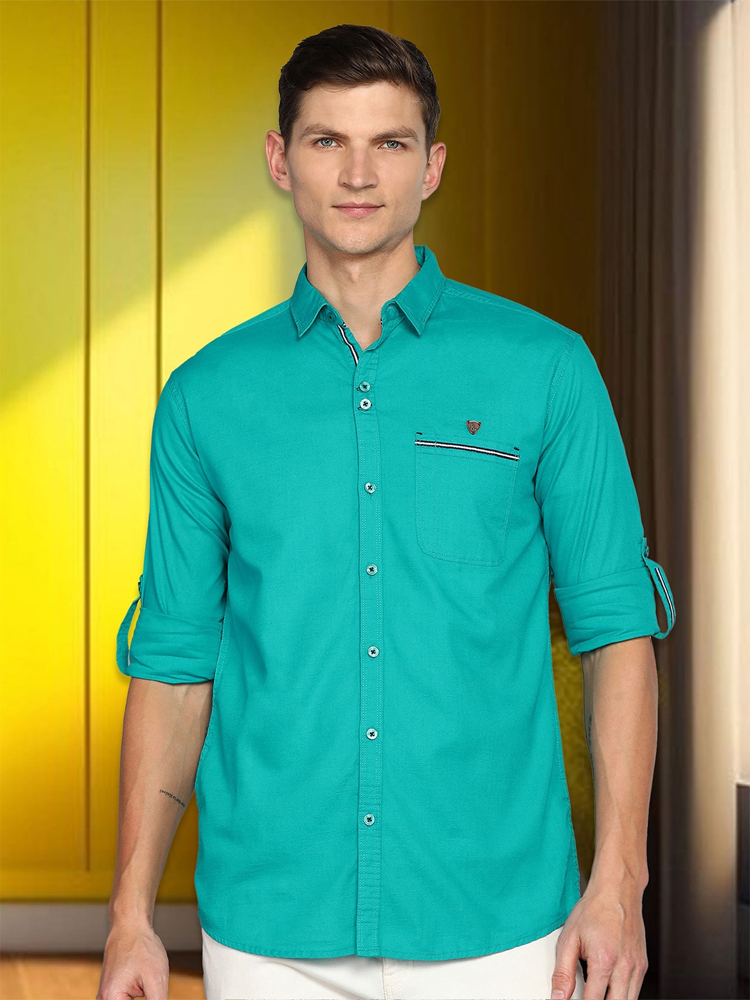 

Kuons Avenue Smart Slim Fit Spread Collar Linen Casual Shirt, Green