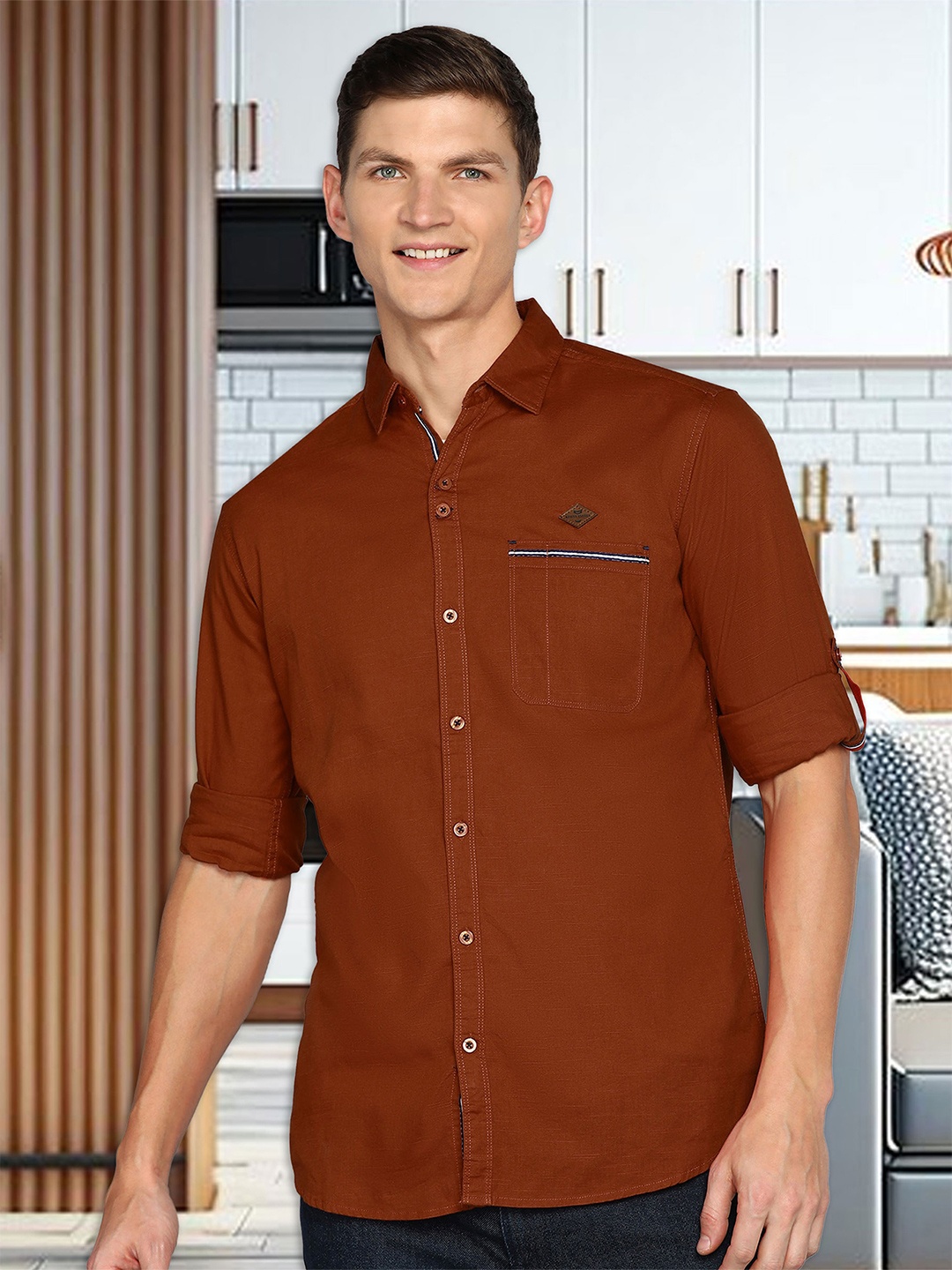 

Kuons Avenue Smart Slim Fit Opaque Linen Cotton Casual Shirt, Brown