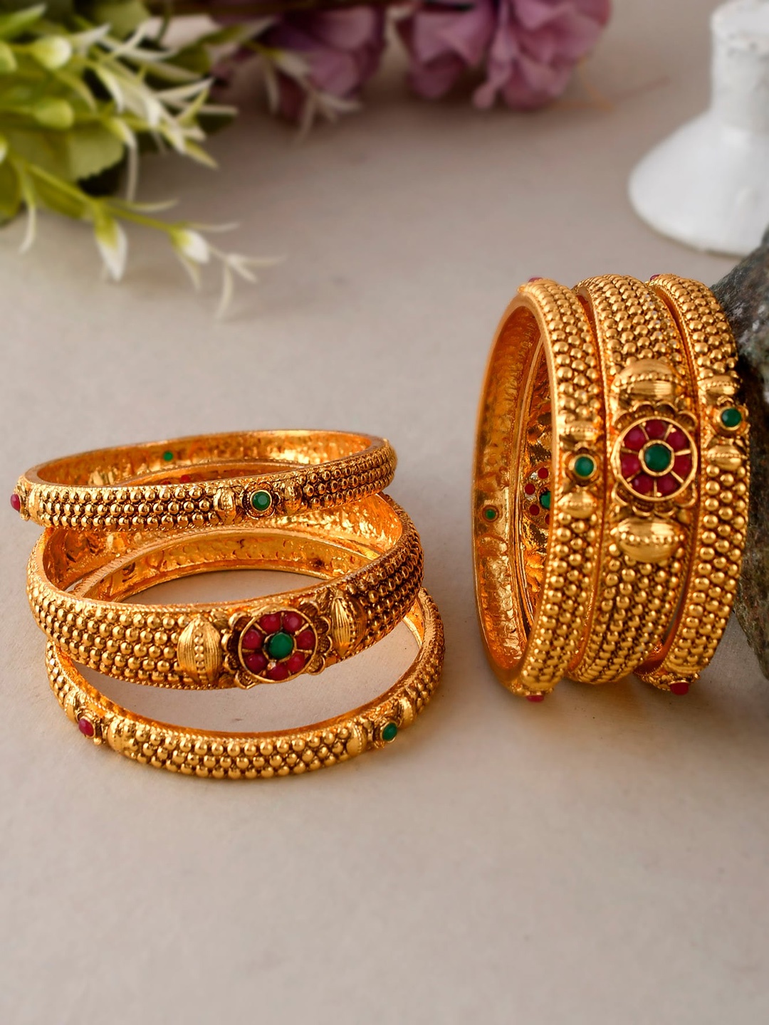 

Shoshaa Set Of 6 Gold-Plated Stone-Studded Bangles