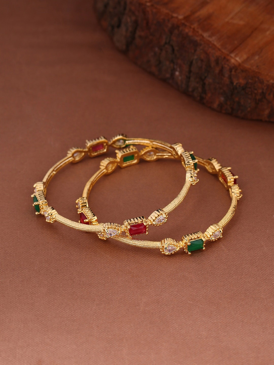 

Shoshaa Set Of 2 Gold-Plated Stone-Studded Bangles