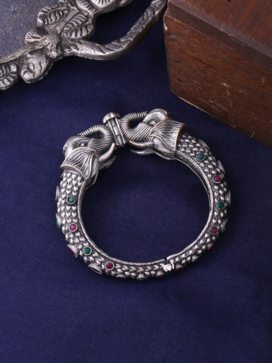 

Shoshaa Oxidised Silver-Plated Stone-Studded Bangles