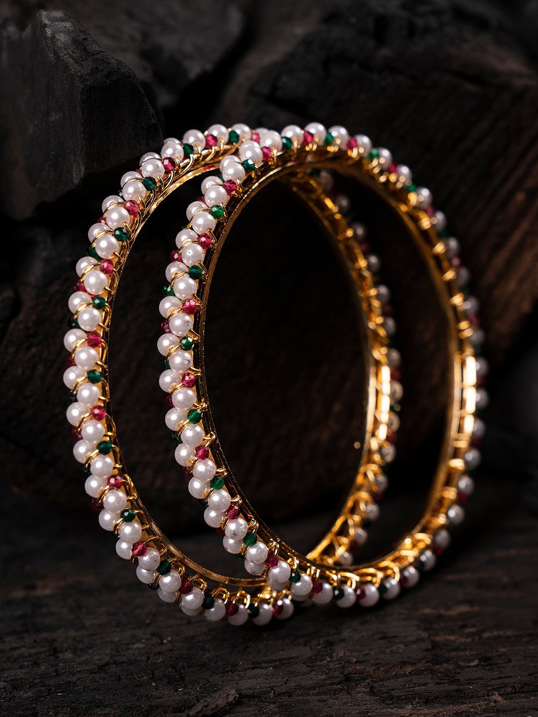 

Shoshaa Set Of 2 Pearls-Beaded Bangles, Gold