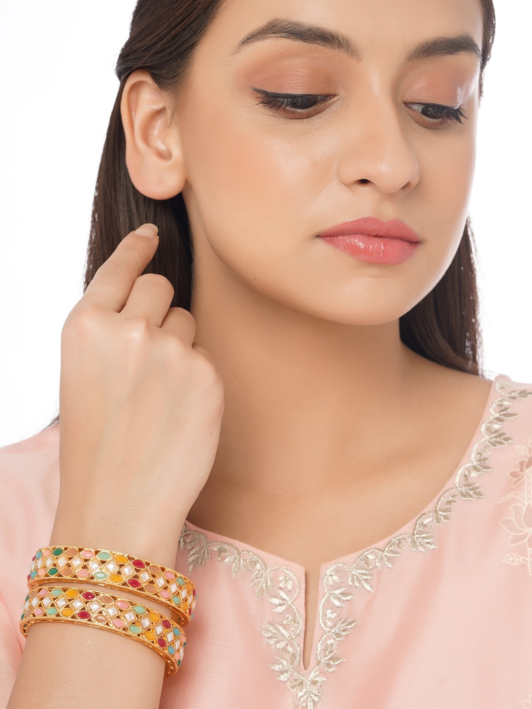 

Shoshaa Set Of 2 Gold-Plated Stone-Studded Bangles
