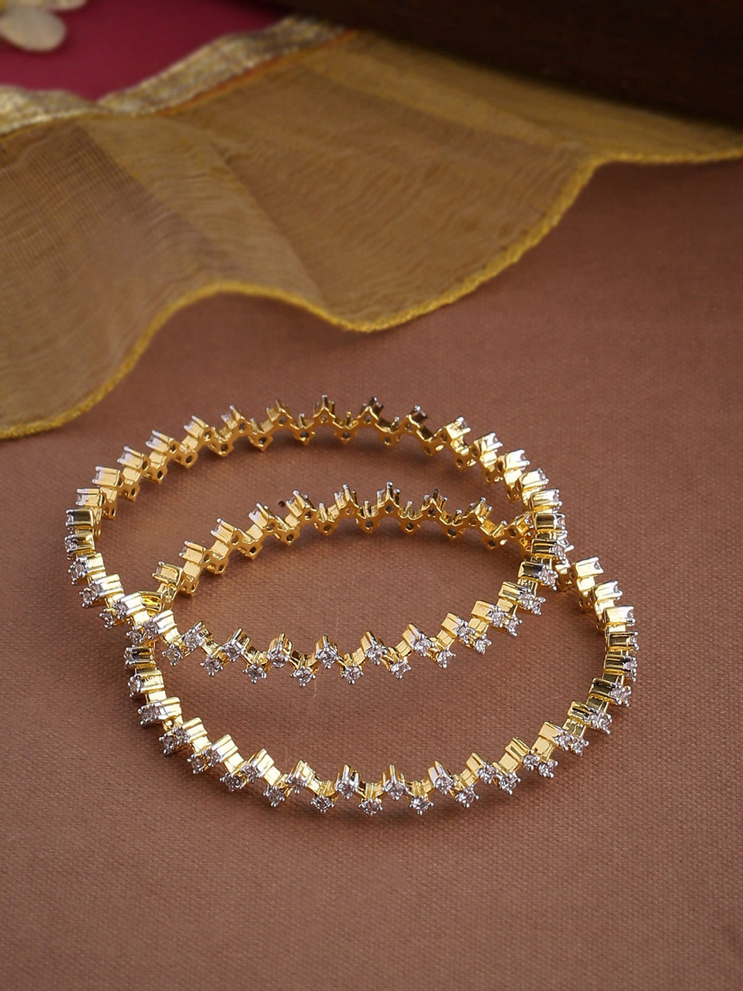 

Shoshaa Set Of 2 Gold-Plated Stone-Studded Bangles