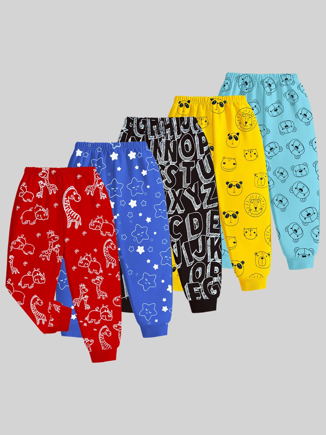 

KUCHIPOO Kids Pack Of 5 Conversational Printed Joggers, Yellow