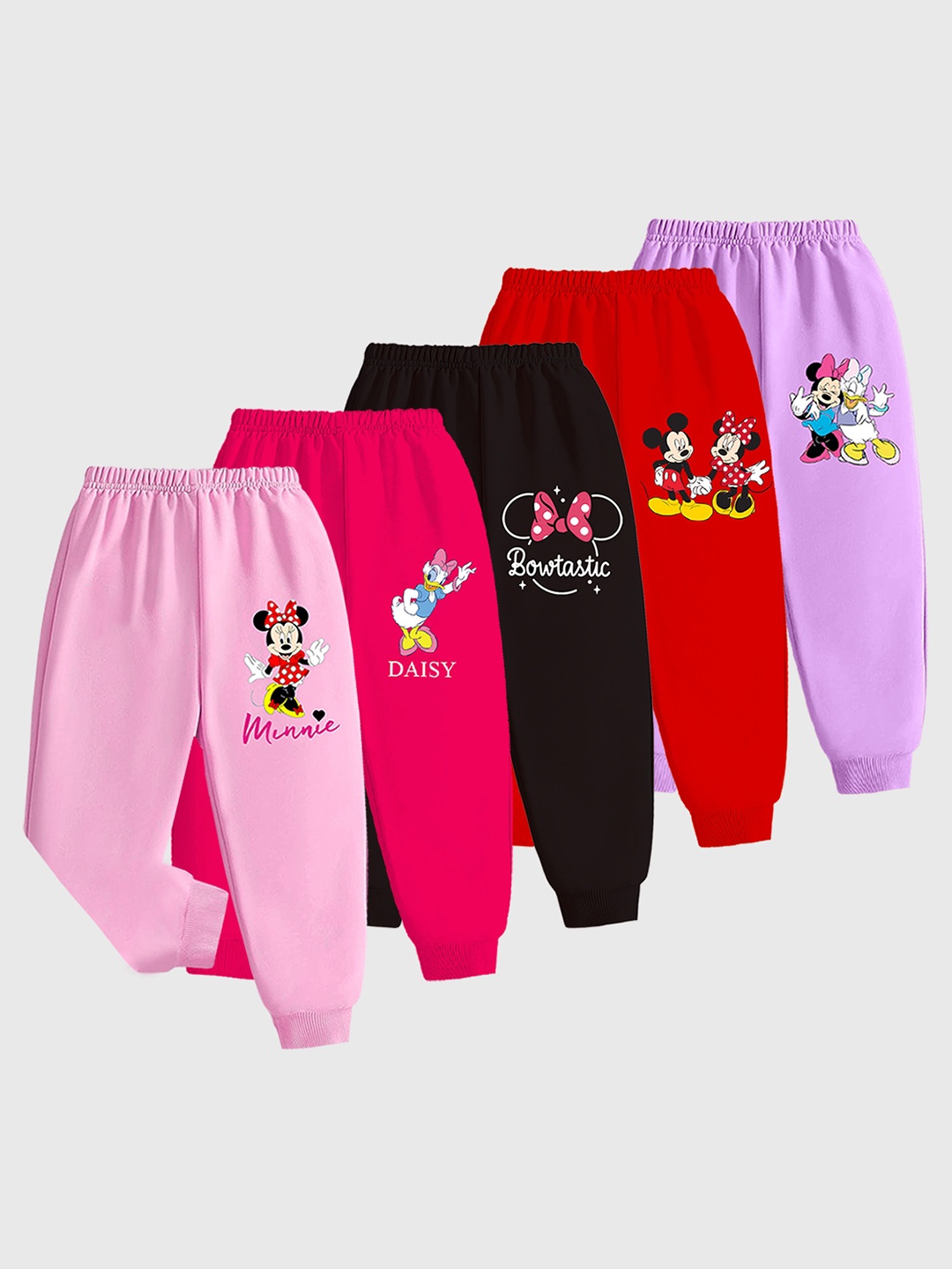 

KUCHIPOO Kids Pack Of 5 Mickey & Friends Printed Joggers, Black